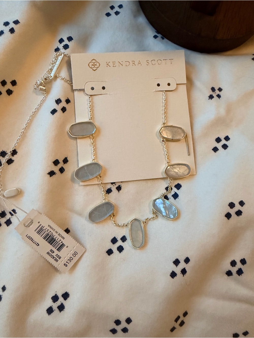 Kendra Scott Silver Gray Iridescent Stone Necklace